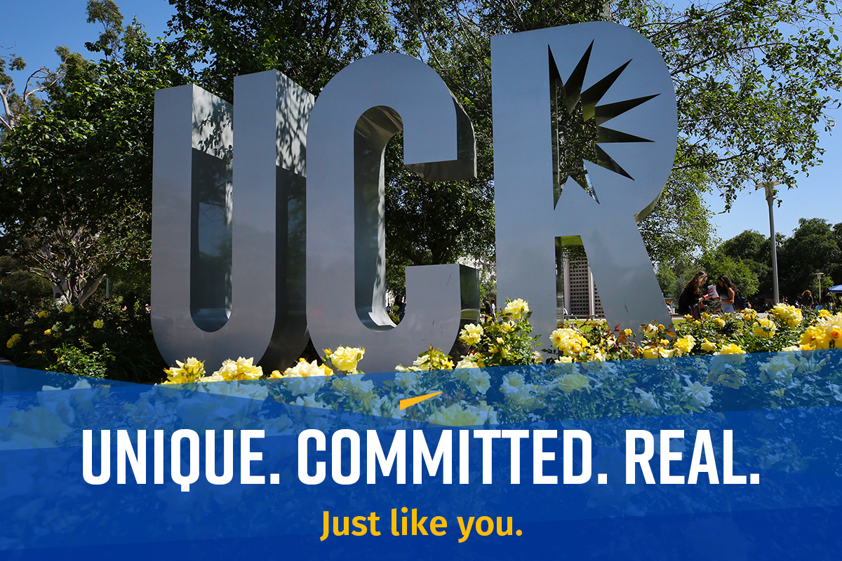 UC Riverside's signature UCR letters in the center of campus