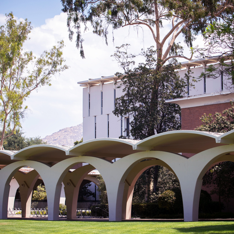 Exterior view of the Tomas Rivera Library on the UC Riverside campus.
